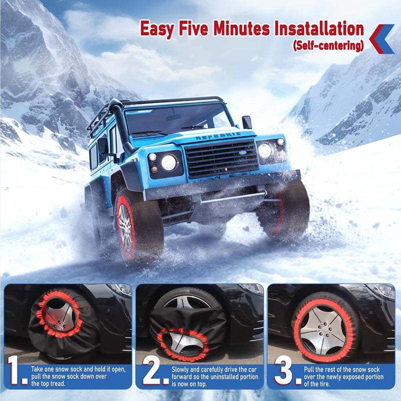 BasaltAuto Automotive Snow Socks for Tire Red XL Textile Snow Chains Fabric Car Chains, 2 Pairs of Gloves, Winter Accessories SUV Trucks Pickup Winter Emergency EN 16662-1:2020 Standard - Image 5
